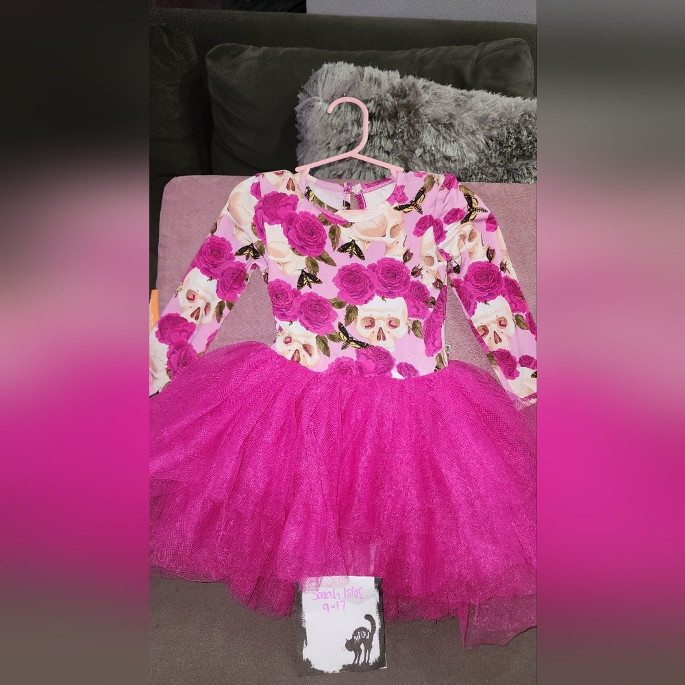 Floral Skull Dress with Pink Tulle Skirt